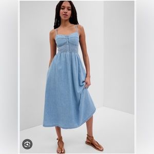 GAP Organic Cotton Denim Corset Midi Dress
